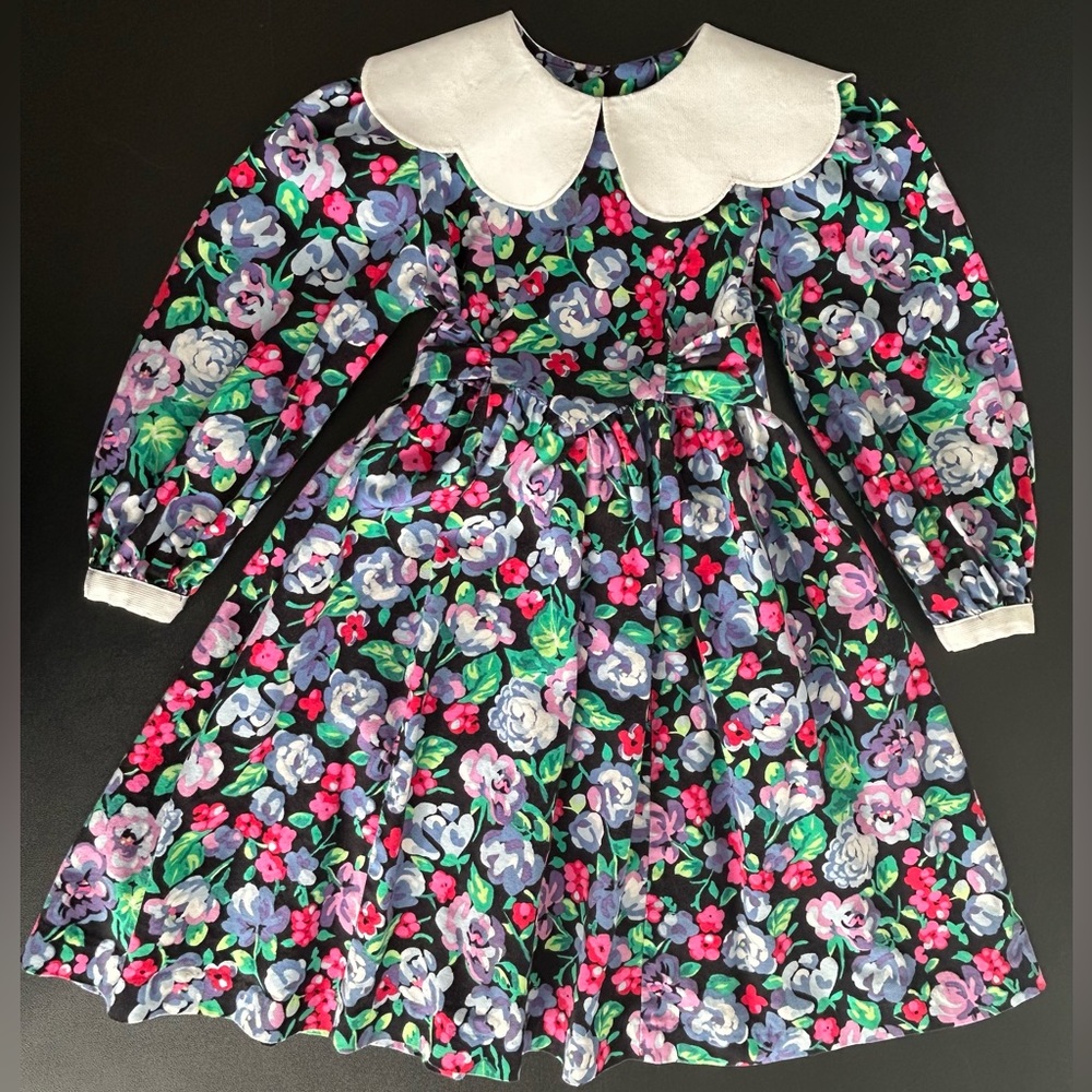 CARY SAN FRANCISCO Size 4 Floral Print Puff Long Sleeve Dress SCALLOPED COLLAR
